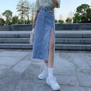 Denim Cargo Long Skirt