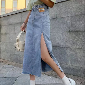 Denim Cargo Long Skirt