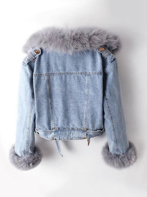 Denim Detachable Fur Spring Women Jacket