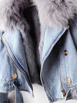 Denim Detachable Fur Spring Women Jacket