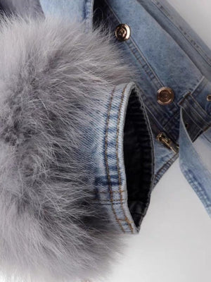 Denim Detachable Fur Spring Women Jacket