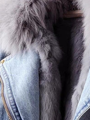 Denim Detachable Fur Spring Women Jacket