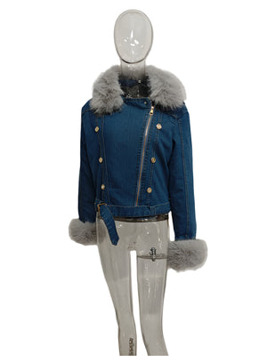 Denim Detachable Fur Spring Women Jacket