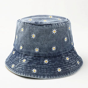 Denim Flower Bucket Hat