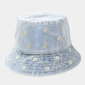 Denim Flower Bucket Hat