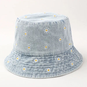 Denim Flower Bucket Hat