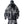 Black hooded techwear jacket in denim and PU leather patchwork