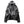 Black hooded techwear jacket in denim and PU leather patchwork