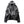 Black hooded techwear jacket in denim and PU leather patchwork