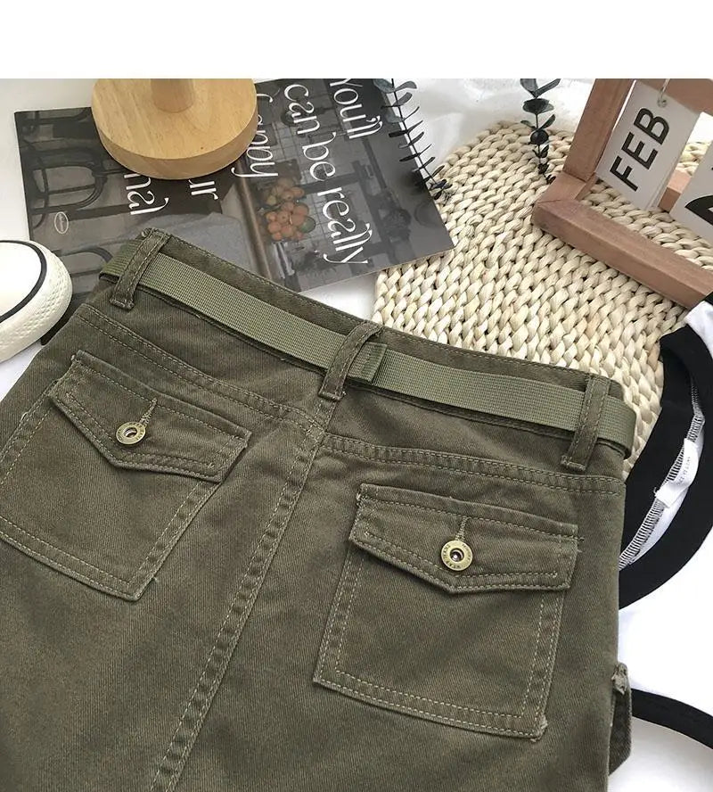 New Look A-line Denim Button Front Mini Skirt In Khaki-green | ModeSens