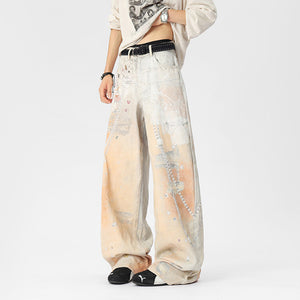 Digital Print Straight Y2K Jeans