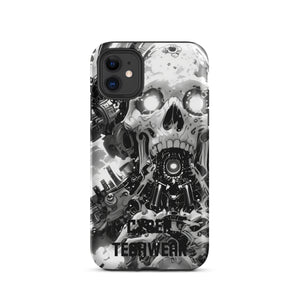 Distinctive iPhone Black White Case for iPhone 11, back view of the black and white mechanical skull print