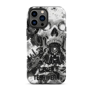 Distinctive iPhone Black White Case for iPhone 13 Pro Max, back view of the black and white mechanical skull print