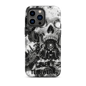 Distinctive iPhone Black White Case for iPhone 14 Pro Max, back view of the black and white mechanical skull print