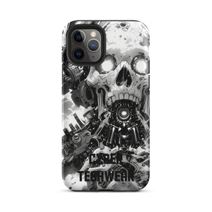 Distinctive iPhone Black White Case for iPhone 11 Pro, back view of the black and white mechanical skull print
