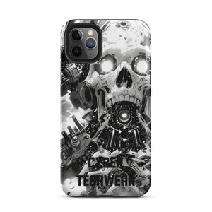 Distinctive iPhone Black White Case for iPhone 11 Pro Max, back view of the black and white mechanical skull print