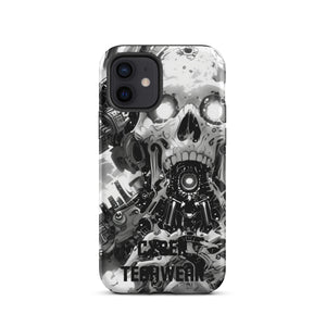 Distinctive iPhone Black White Case for iPhone 12, back view of the black and white mechanical skull print