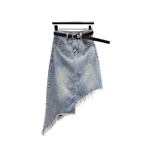 Distressed Denim A-line Y2K Skirt