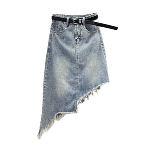 Distressed Denim A-line Y2K Skirt