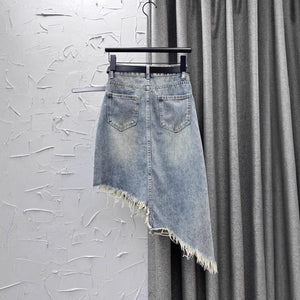 Distressed Denim A-line Y2K Skirt