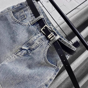 Distressed Denim A-line Y2K Skirt