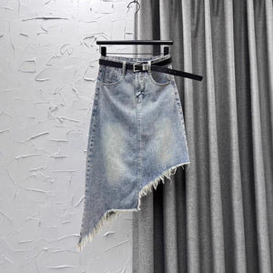 Distressed Denim A-line Y2K Skirt