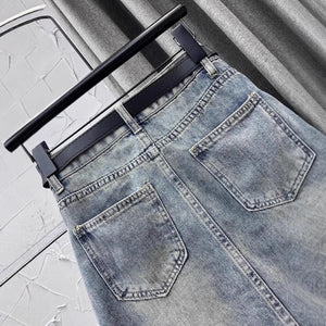 Distressed Denim A-line Y2K Skirt