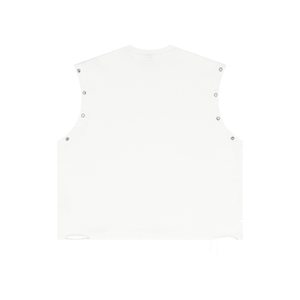 White colourway laid flat from the back, plain cotton with metal eyelets and a distressed straight hem