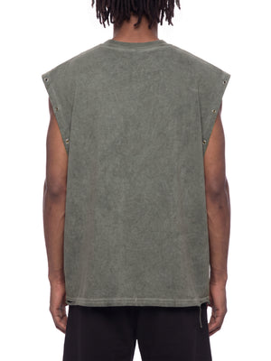 Straight back view on a male model, no print, showing the square shoulders and the loose boxy body