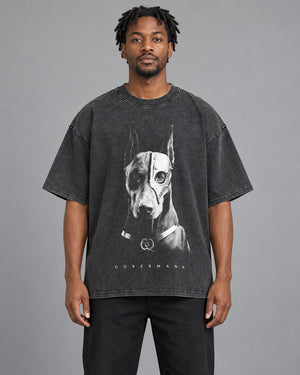 Doberman Dog Graphic T Shirts Y2K worn by a man, front view