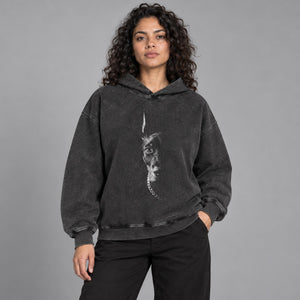 Dog Half Face Graphic Y2K Hoodie – worn by a woman