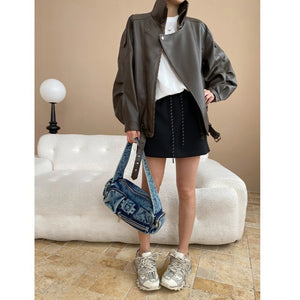Double Neck Spring Jacket Women PU