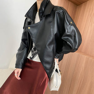 Double Neck Spring Jacket Women PU