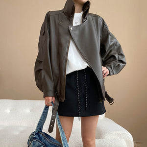 Double Neck Spring Jacket Women PU