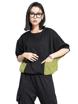Drawstring Black Oversized T-shirt Half Sleeves