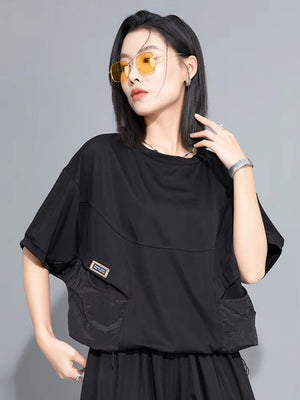 Drawstring Black Oversized T-shirt Half Sleeves