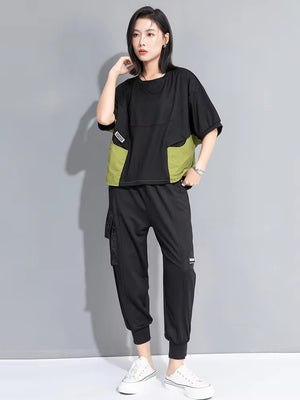 Drawstring Black Oversized T-shirt Half Sleeves