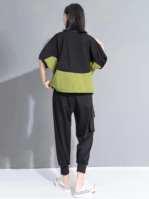Drawstring Black Oversized T-shirt Half Sleeves