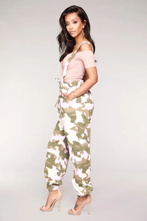 Drawstring Camo Cargo Pants