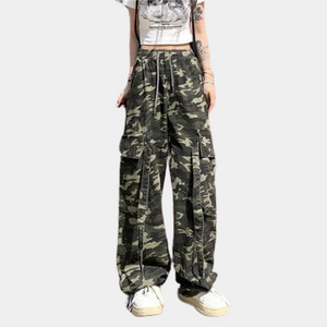 Drawstring camo Women cargo pants