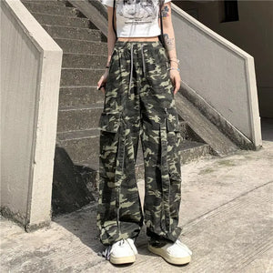 Drawstring camo Women cargo pants