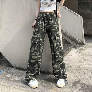 Drawstring camo Women cargo pants