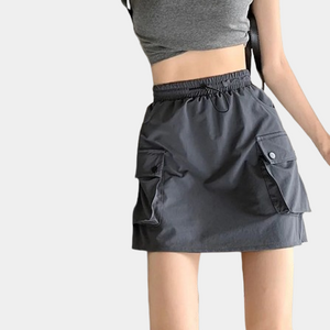 Drawstring Cargo Mini Skirt