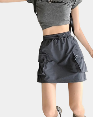 Drawstring Cargo Mini Skirt