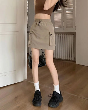 Drawstring Cargo Mini Skirt