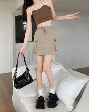 Drawstring Cargo Mini Skirt