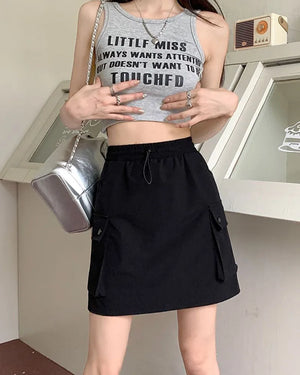 Drawstring Cargo Mini Skirt