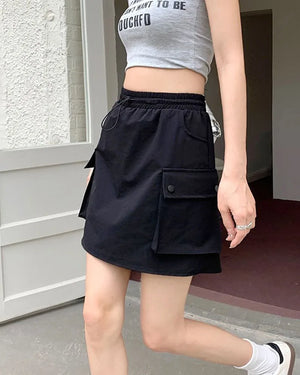 Drawstring Cargo Mini Skirt