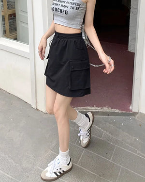 Drawstring Cargo Mini Skirt