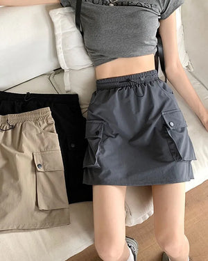 Drawstring Cargo Mini Skirt